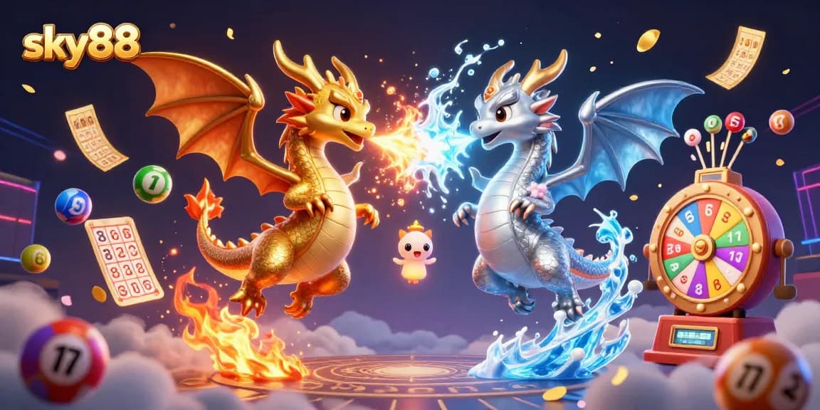 Engage in thrilling lottery activities with sky88's vibrant gaming elements and dynamic dragons.