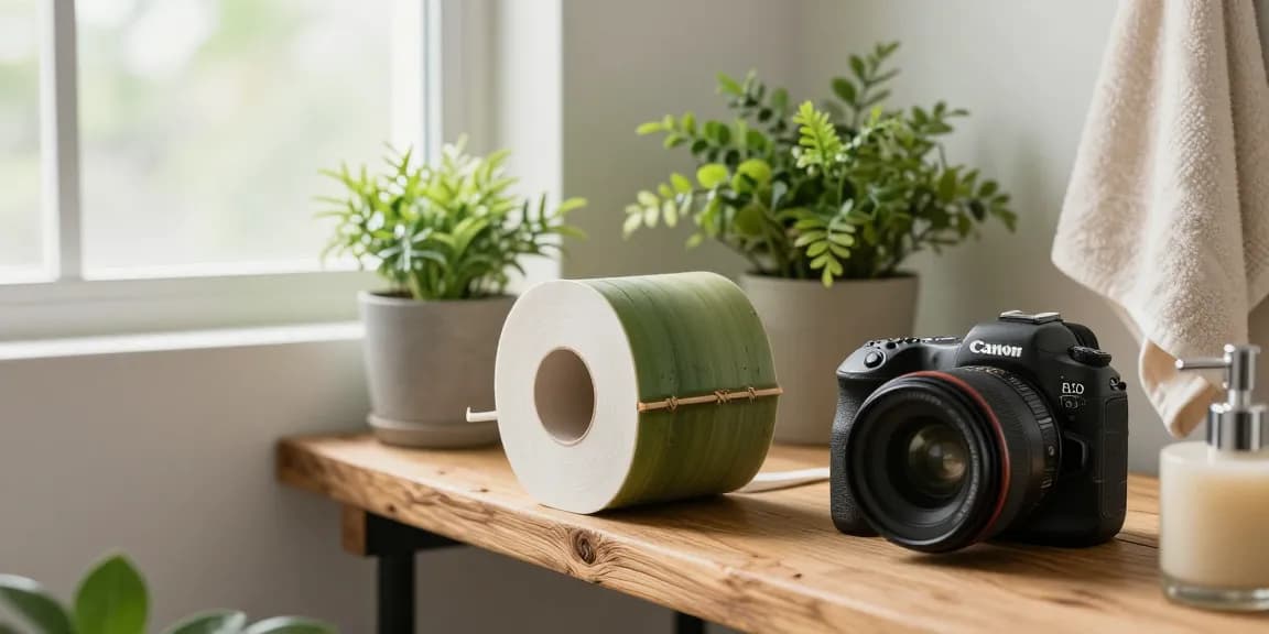 Bamboo Toilet Paper displayed elegantly in a serene bathroom environment, promoting eco-friendly choices.