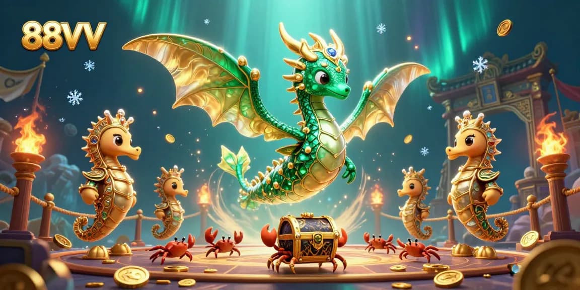 Engage in exciting gameplay at 88VV, featuring vibrant casino elements and a dynamic treasure scene.