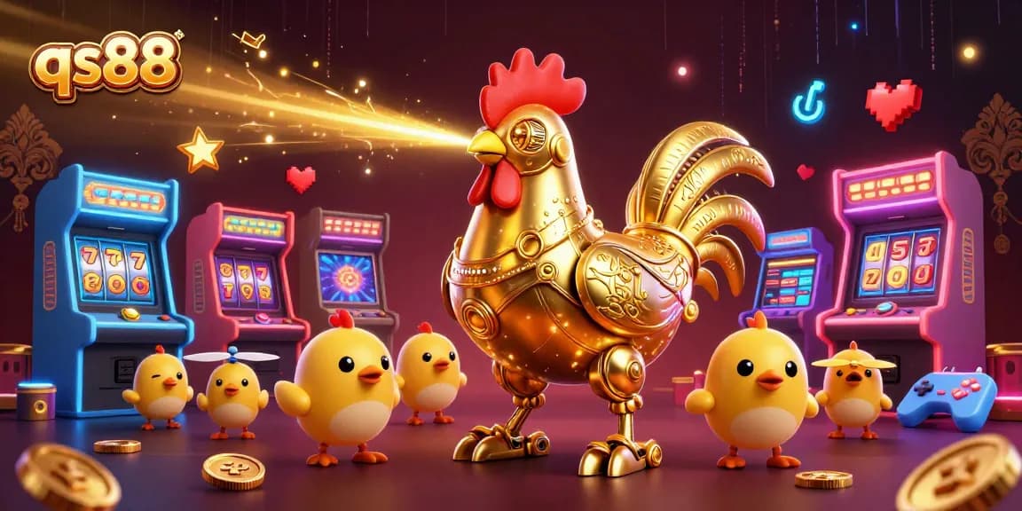 Experience thrilling gaming at qs88 with a vibrant retro-futuristic casino scene featuring dynamic characters.