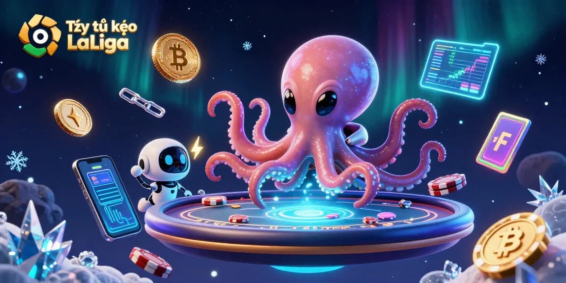 Tỷ lệ kèo La Liga showcased in a vibrant alien poker scene featuring an octopus and robot.