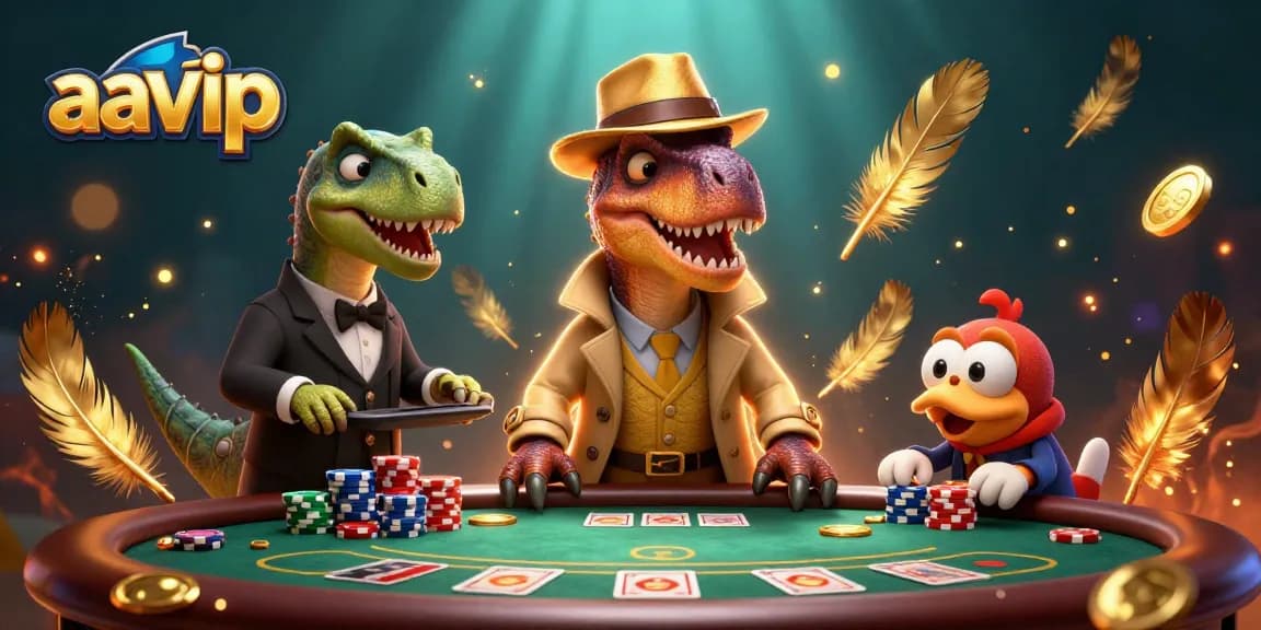 Engage with aavip's dynamic casino scene featuring a velociraptor card counter and stegosaurus pit boss.