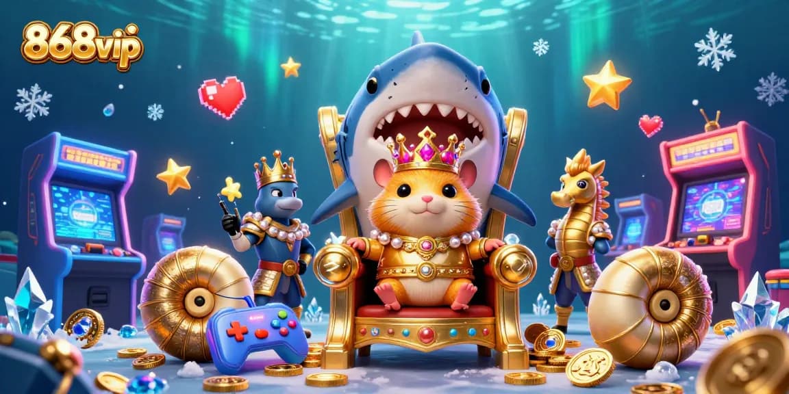 Play exciting games and win at 868vip with the fierce golden hamster king in a dynamic casino-themed underwater world.