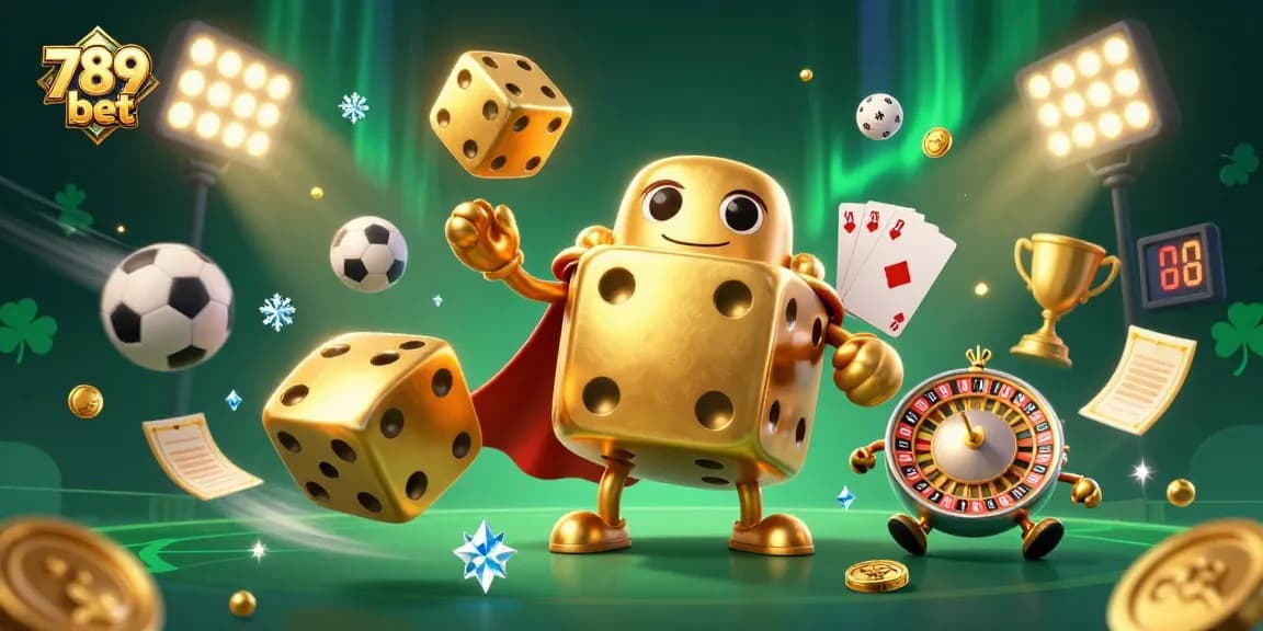 Engage with the thrilling 789 bet experience as golden dice and vibrant sports elements create excitement.
