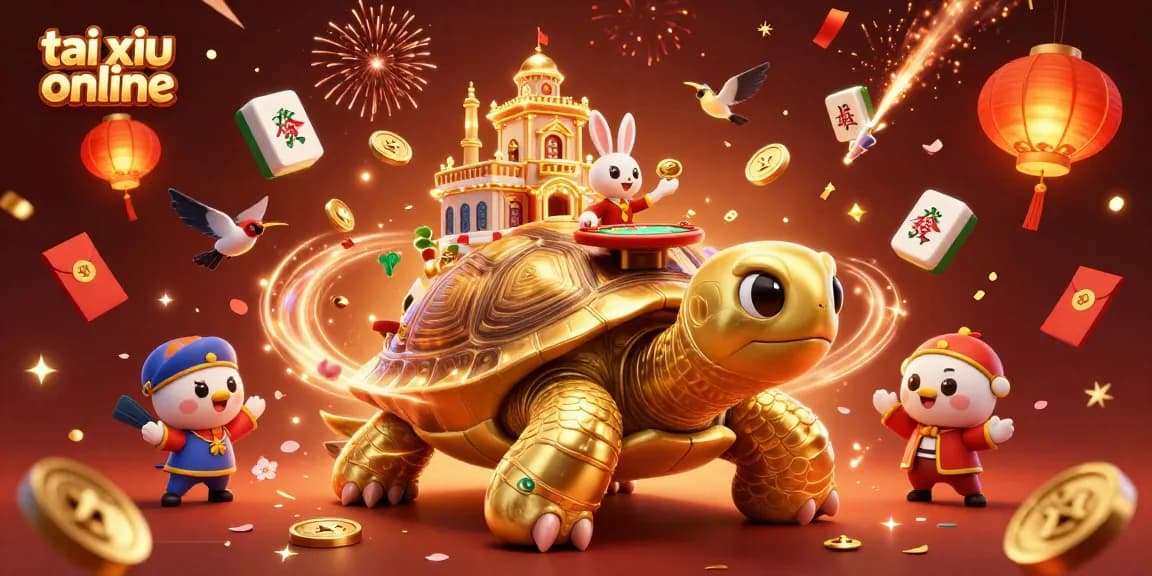 Experience tai xiu online with an engaging scene of a rabbit dealer on a golden tortoise casino.