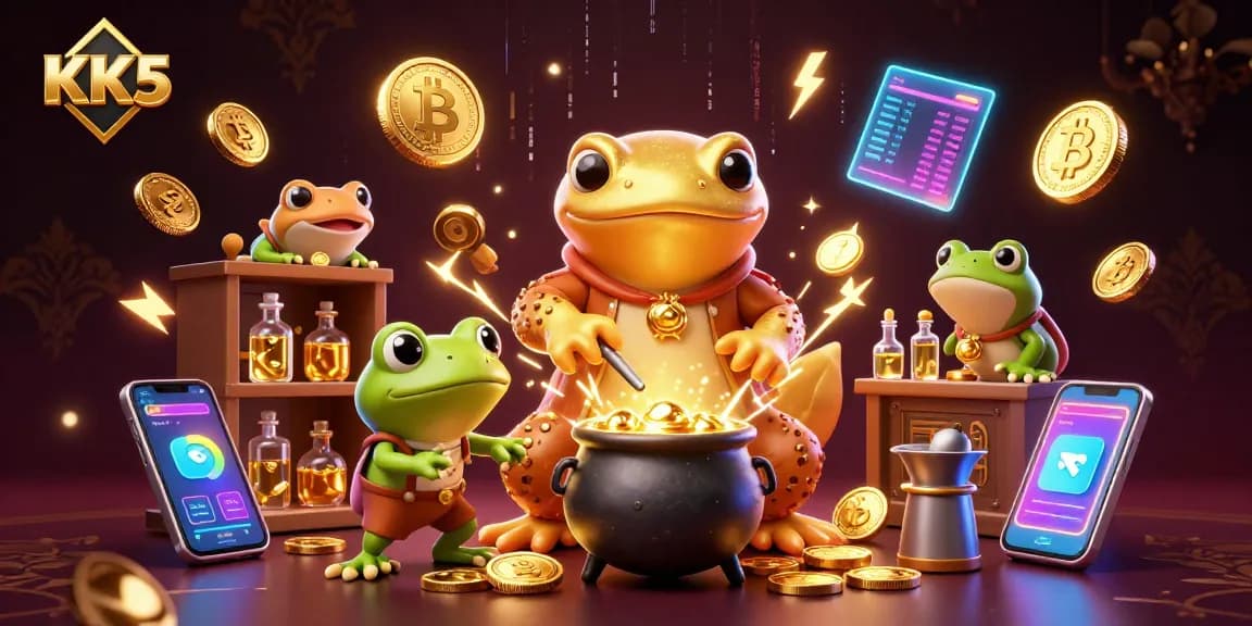Experience winning strategies with KK5 in an ultra-detailed 3D illustration featuring gold and crypto elements.