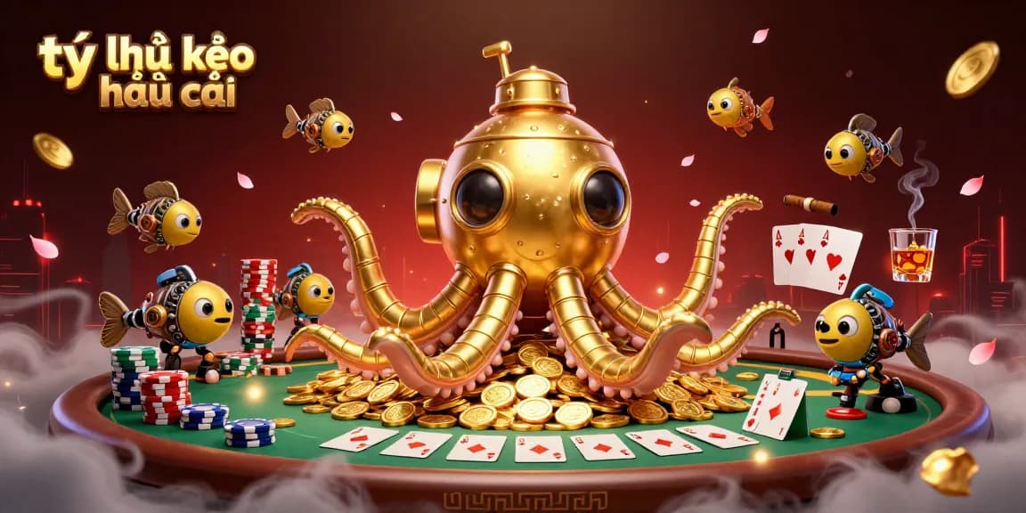 Place bets with tỷ lệ kèo nhà cái insights in a vibrant 3D casino scene filled with poker elements.
