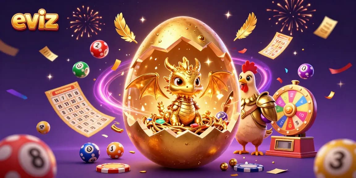 Play at eviz's vibrant casino featuring a golden dragon, poker chips, and exciting game elements.