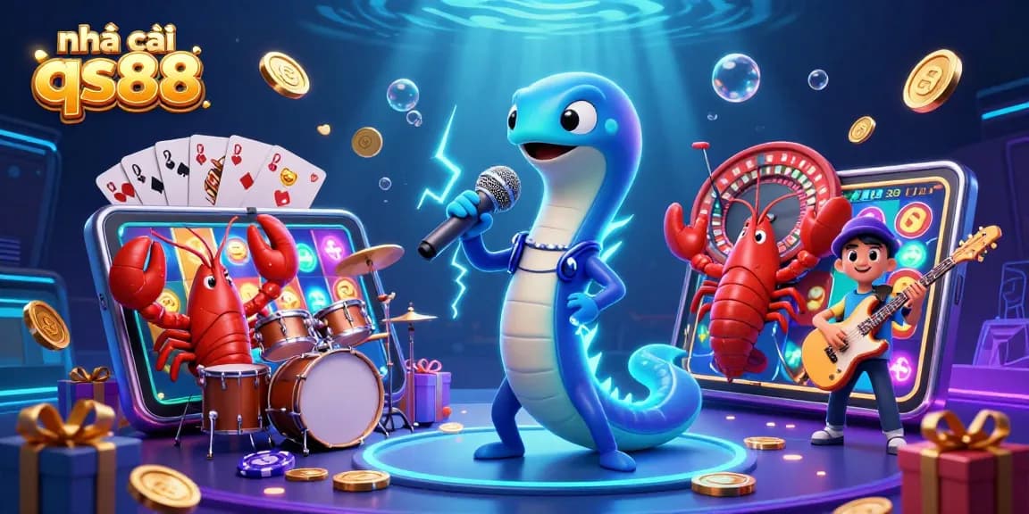 Experience the excitement of nhà cái qs88 with a vibrant underwater casino scene featuring unique characters and slot game action.