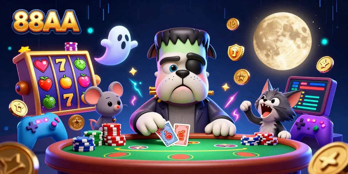 Engage with 88AA's vibrant 3D casino scene featuring characters and game elements.