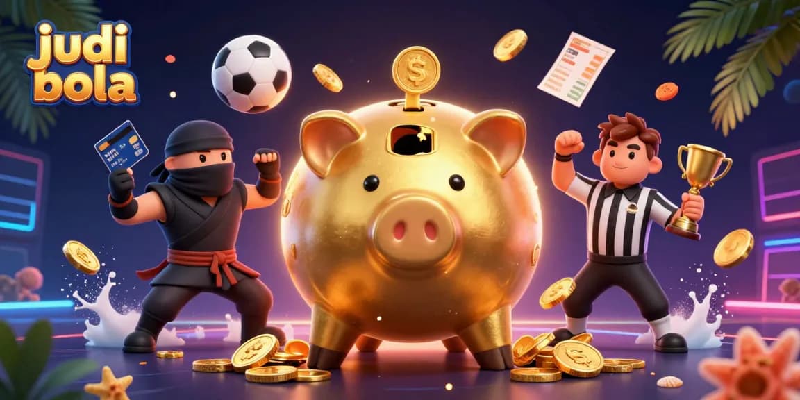 Engage in judi bola betting excitement with a dynamic illustration featuring a sumo wrestler and vibrant sports elements.