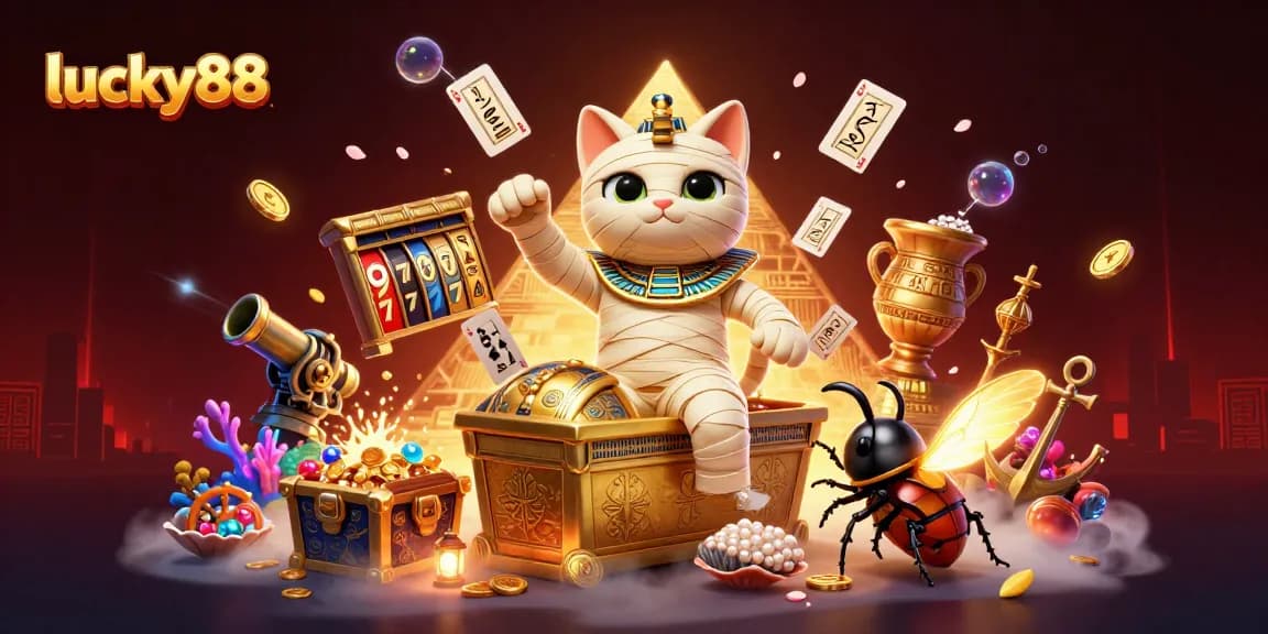 Engage with the luck and excitement of lucky88 in this vibrant casino illustrated scene.