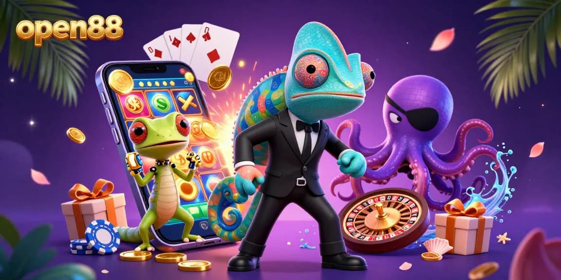 Spin to win with open88's vibrant casino experience featuring lively characters and dynamic games.
