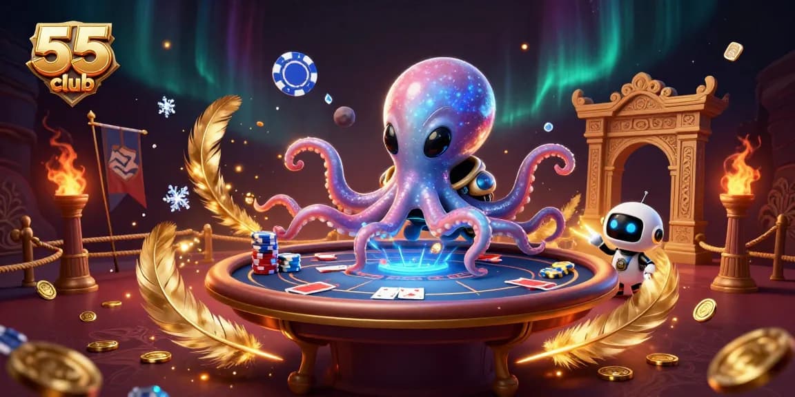 Join the excitement at the 55 club with a lively poker scene featuring alien characters.