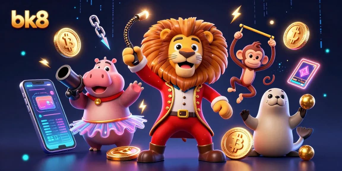 Experience thrilling wins with bk8 in a lively circus casino atmosphere filled with crypto elements.