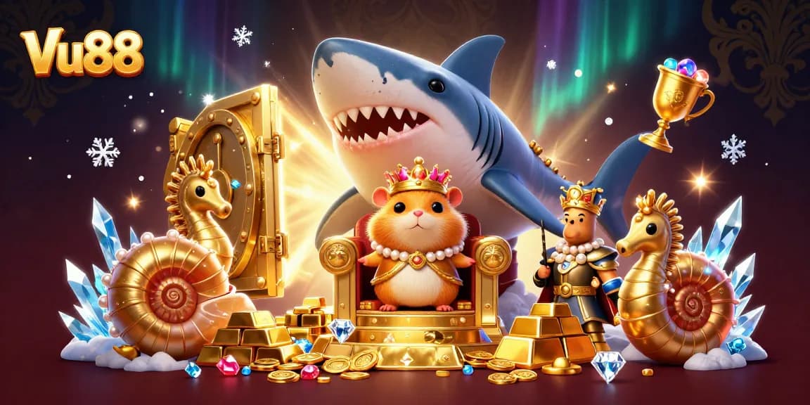 Engage in thrilling gameplay at Vu88 with a dynamic casino adventure featuring vibrant characters and treasures.