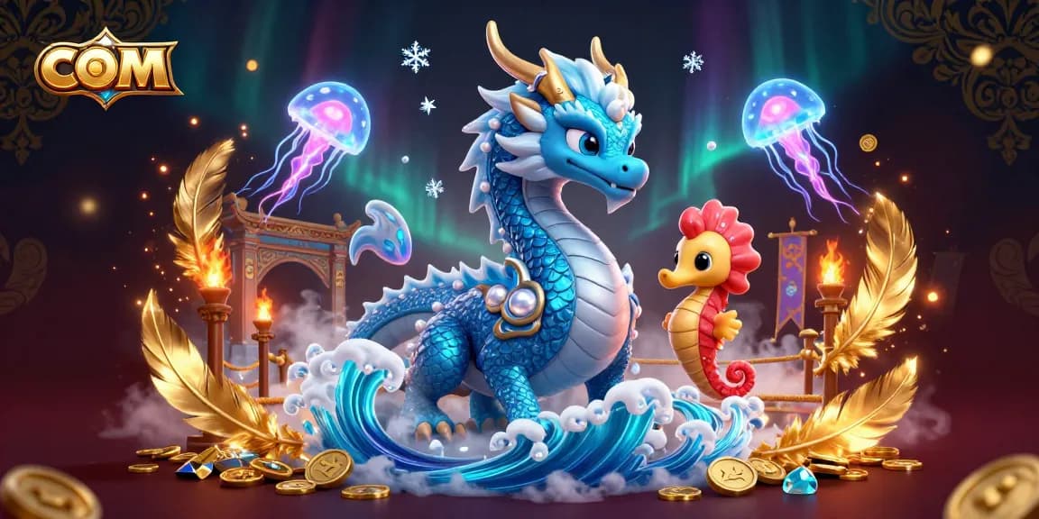 Engage with com’s thrilling gaming scene featuring a dragon and vibrant jellyfish at a casino arena.