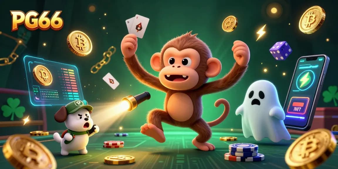 Engage in winning moments at PG66 with the ghost-hunter puppy tracking golden treasures in a vibrant casino.