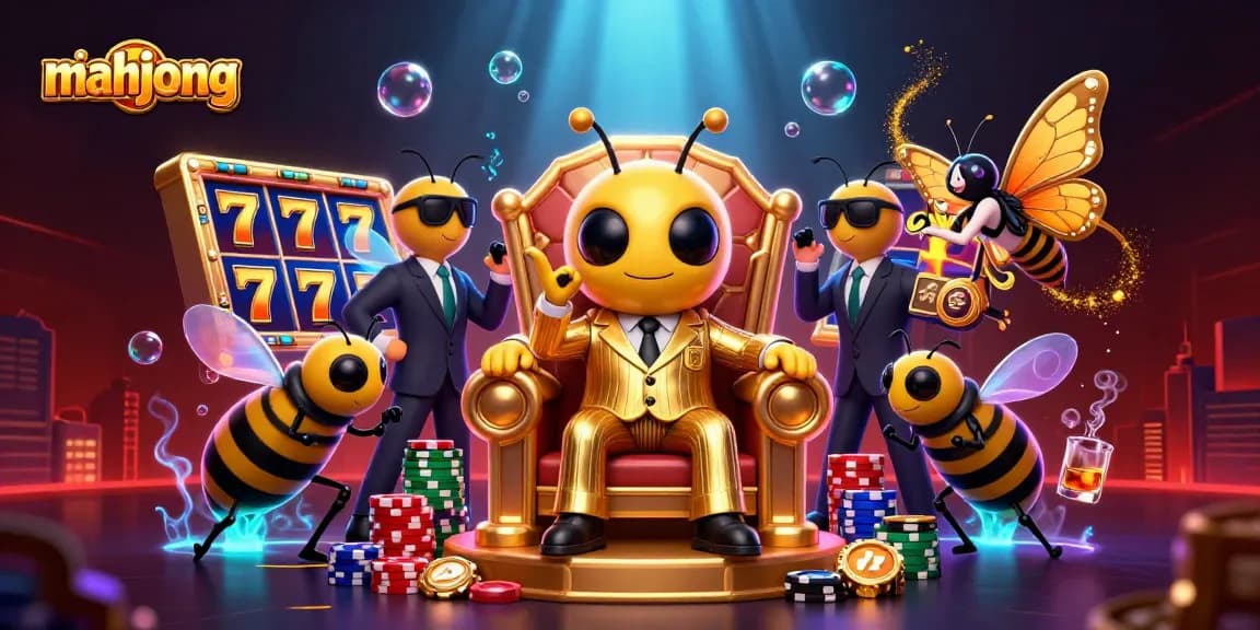 Experience thrilling mahjong gameplay with vibrant slot reels and charismatic characters in a packed scene.