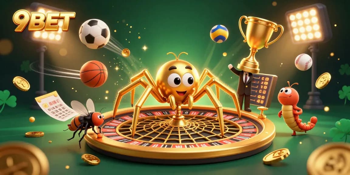 Engage in thrilling bets at 9BET with a golden roulette wheel web spinning dynamic sports elements.