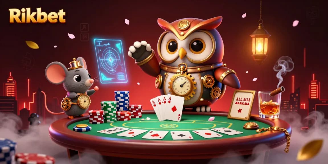 Experience thrilling casino action with Rikbet's vibrant 3D cartoon scene filled with poker excitement.
