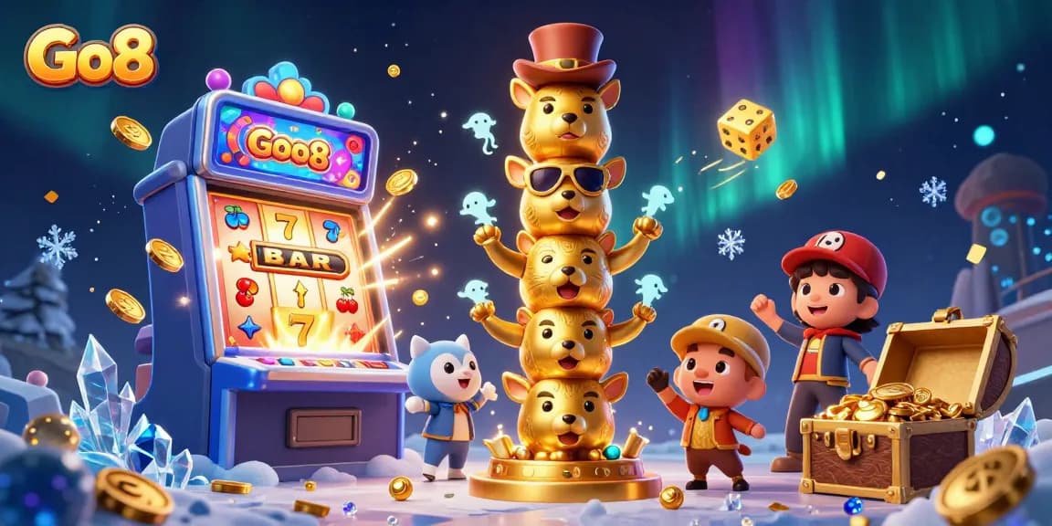 Engage with Go8 slot machines bursting with jackpots in an enthralling casino scene.