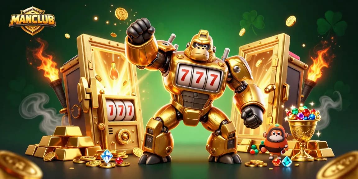 The MANCLUB slots game comes to life with a golden gorilla mech and explosive coins.