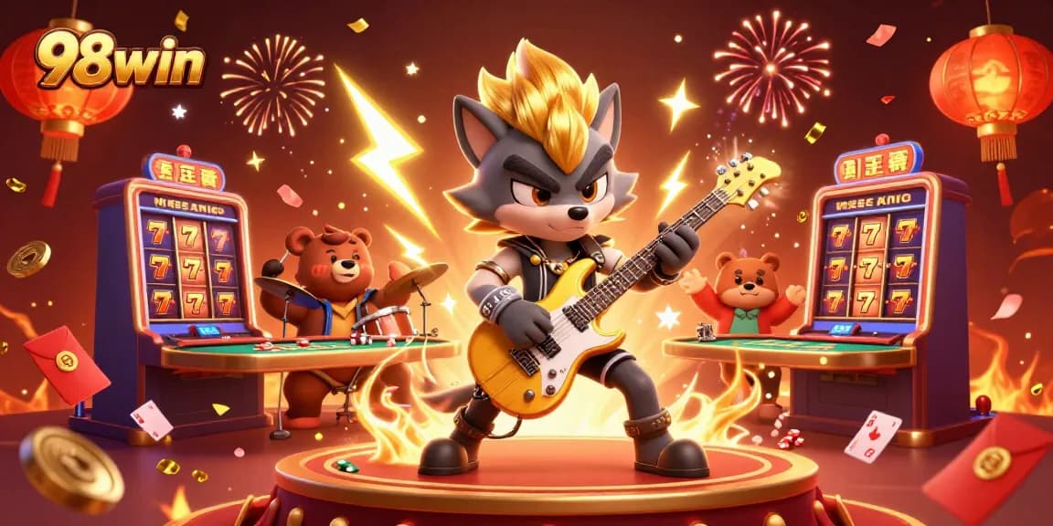 Engage in exciting casino action with 98win's vibrant gaming atmosphere featuring unique characters and dynamic elements.