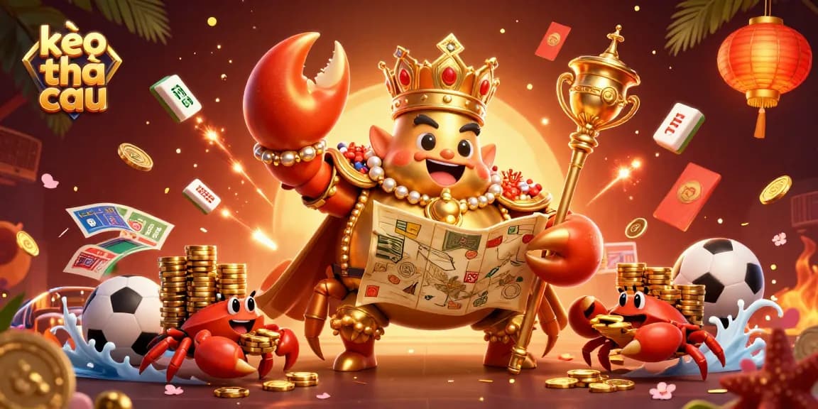 Betting on kèo nhà cái with a 3D golden crab emperor and vibrant game elements.
