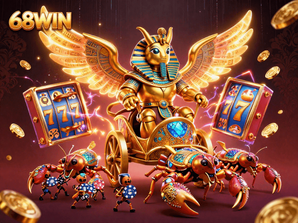 Experience thrilling games at 68WIN with the exciting golden scarab and vibrant slot elements.