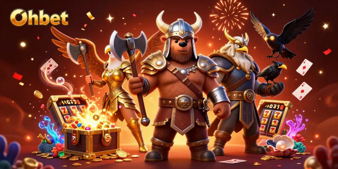 Experience thrilling gaming action with Oxbet's Viking bear and Valkyrie in an enchanted casino.