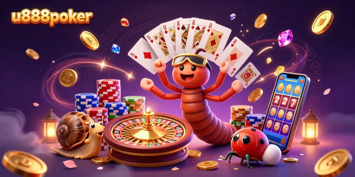 Spin the wheel of fortune with u888poker's vibrant casino scene illustrating excitement and winning.