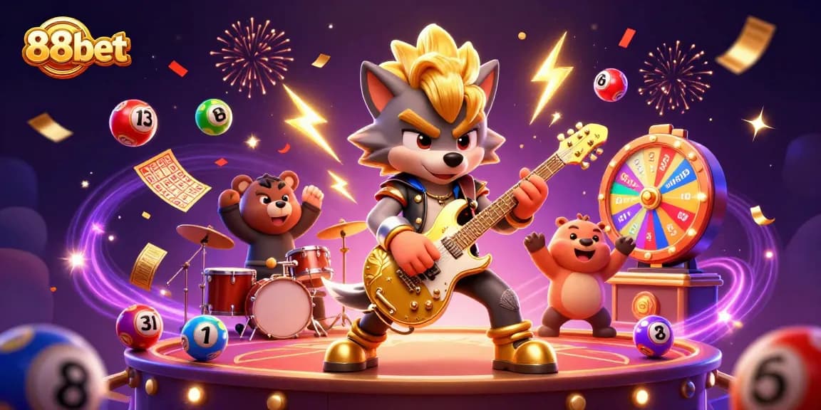 Experience 88bet action with a captivating 3D casino illustration featuring lively characters and vibrant gaming elements.