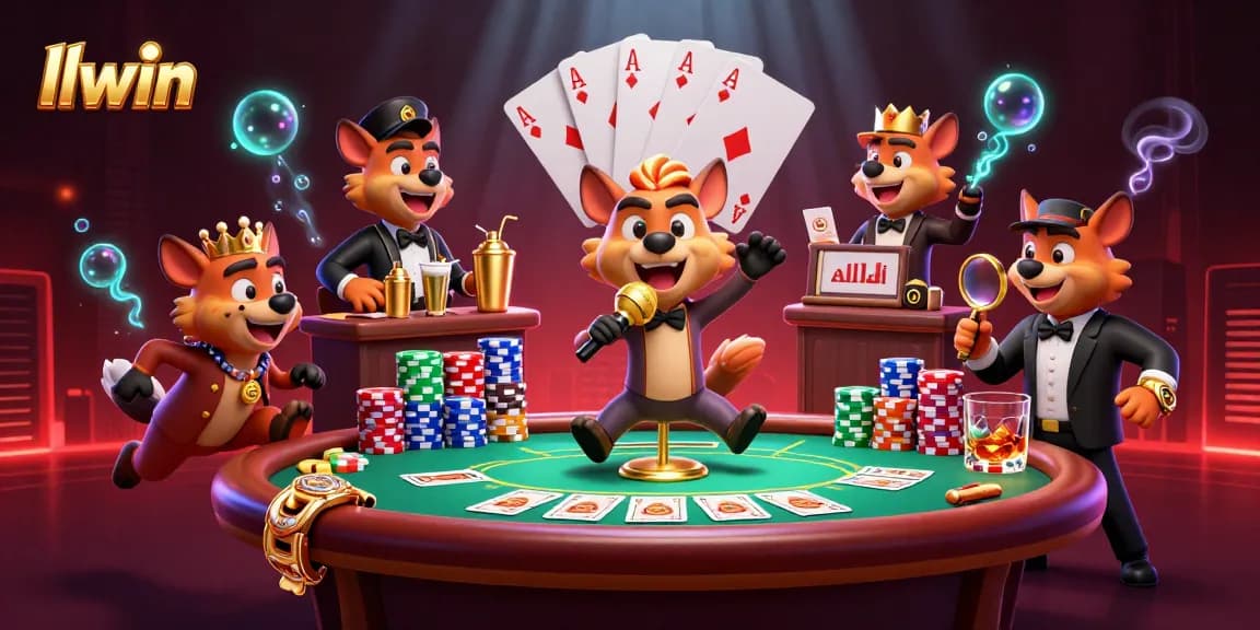 Engage in the exciting world of llwin with a vibrant casino scene featuring hyenas and poker elements.