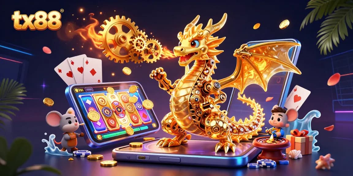 Experience thrilling gameplay at tx88 with vibrant slot games, golden coins, and interactive characters.
