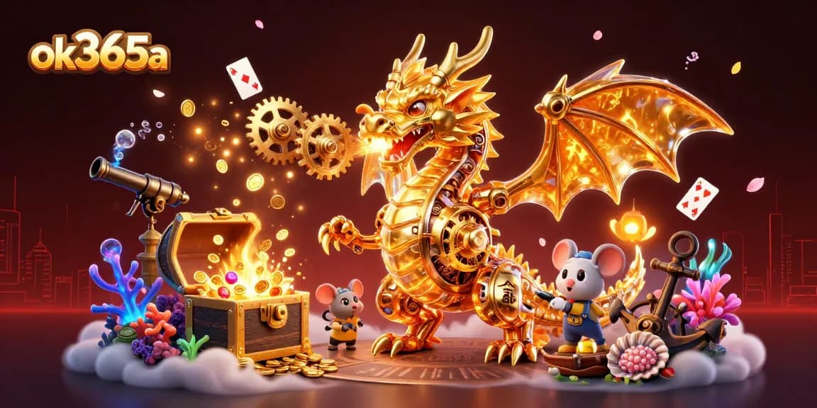 Experience thrilling gameplay at ok365a with a golden dragon breathing cogs, enhancing entertainment.