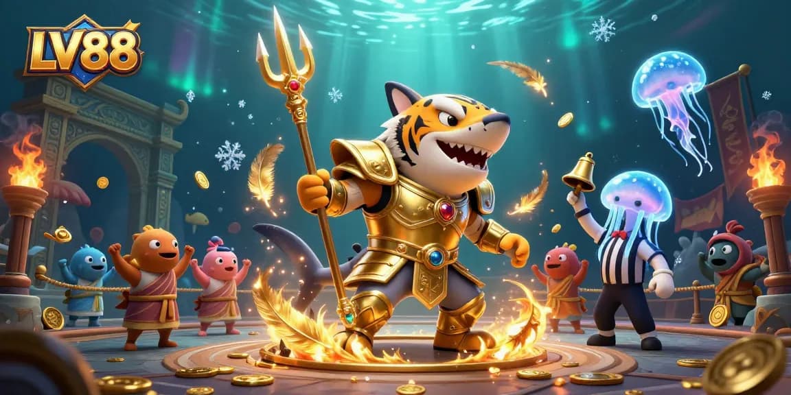 Experience thrilling underwater action at LV88 with a mighty shark in gladiator armor