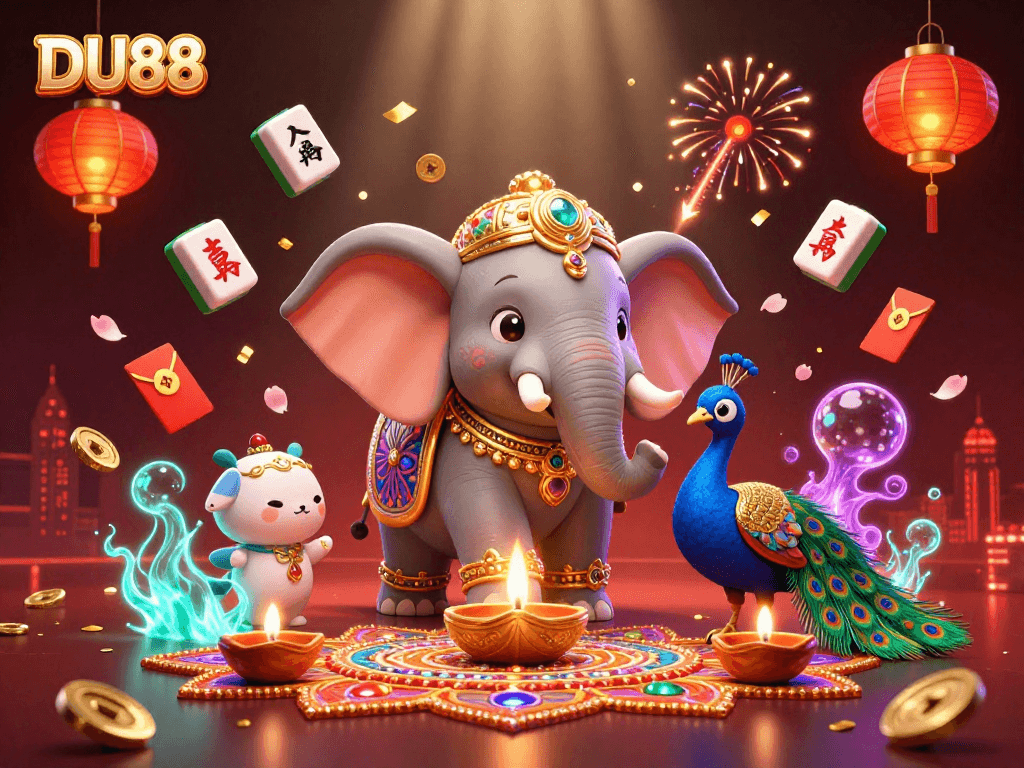 Experience DU88's exceptional gambling excitement with vibrant 3D casino elements and festive decor.