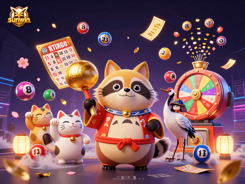 Engage with sunwin's lottery excitement through vibrant 3D illustration filled with colorful elements.