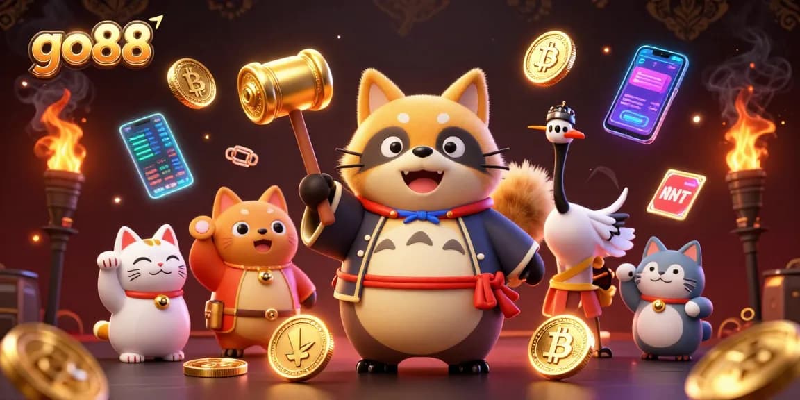 Experience go88's vibrant online gaming world with lively characters and dazzling casino elements.