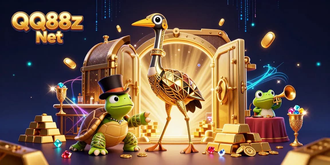 Engage with QQ88z Net's thrilling gaming experience featuring vibrant casino characters and treasures.