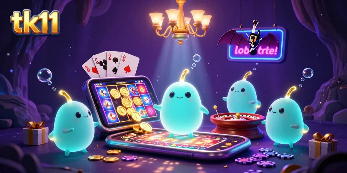 Experience tk11's vibrant online casino atmosphere with glowing characters and dynamic game elements.