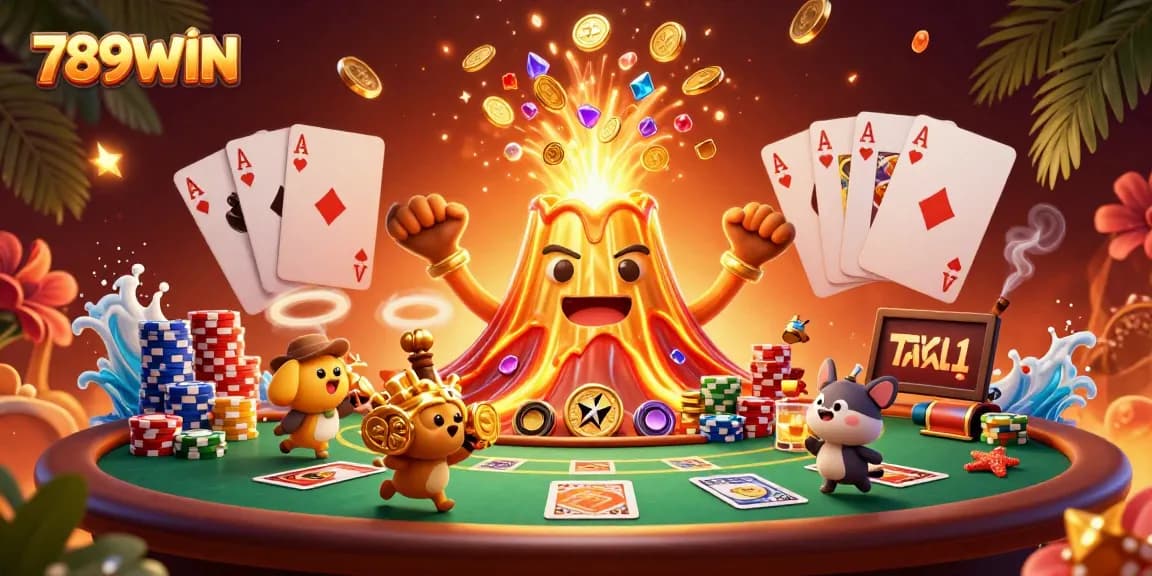 Experience the excitement of winning at 789WIN with a dynamic casino scene featuring treasures and poker elements.