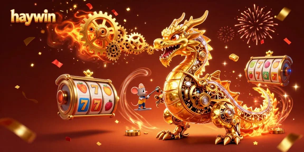 Experience the excitement of Haywin's slot games with golden dragons and vibrant reels.