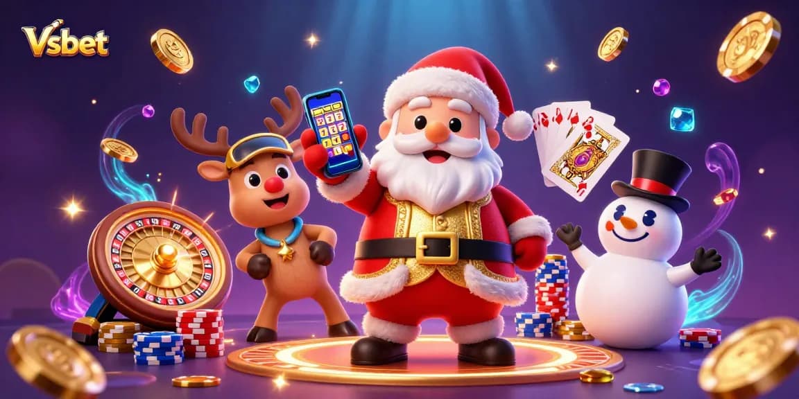 Experience the excitement with Vsbet's festive casino scene showcasing jackpot action and vibrant gameplay.