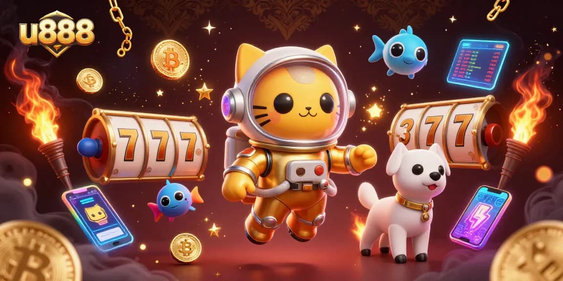 Experience thrilling slots with u888’s dynamic arcade scene featuring vibrant characters and rich game elements.