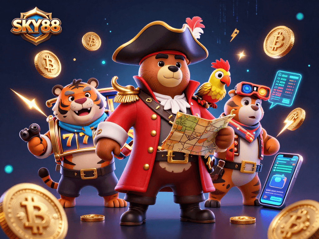 Experience exciting jackpot wins at SKY88 with vibrant characters and exhilarating gaming elements.