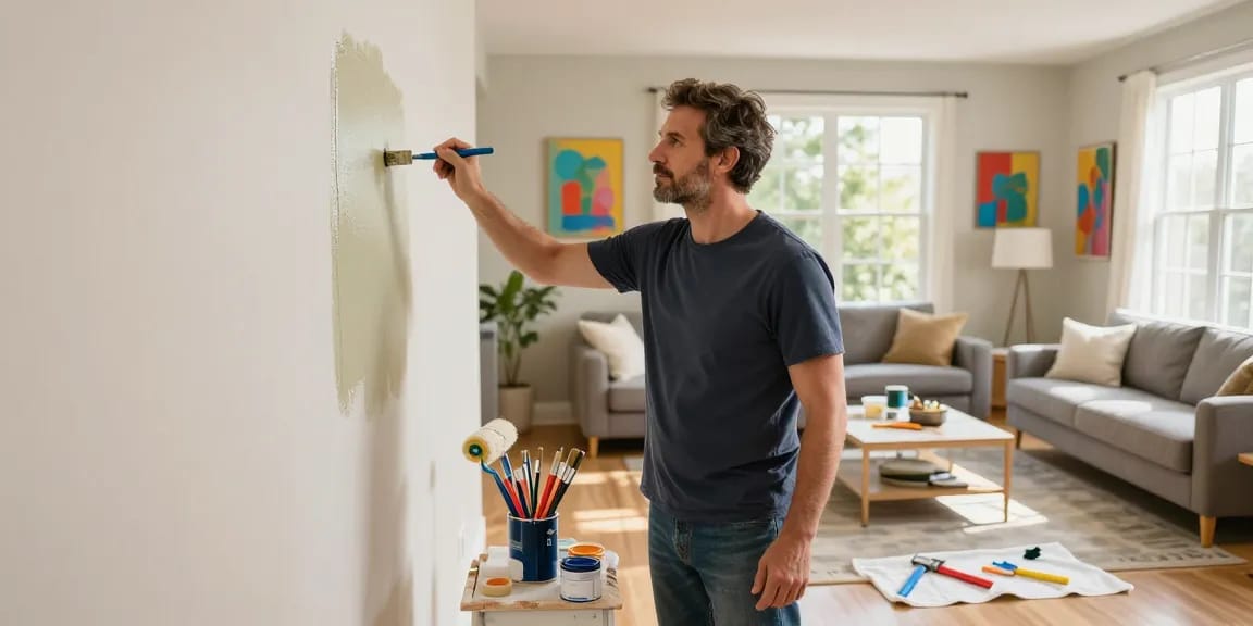 Nick Skalidakis, a skilled lincoln painter, delivering exceptional painting services in a stylish home setting.
