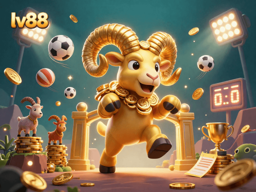 Experience thrilling bets with lv88's casino games in a vibrant, golden ram scene.