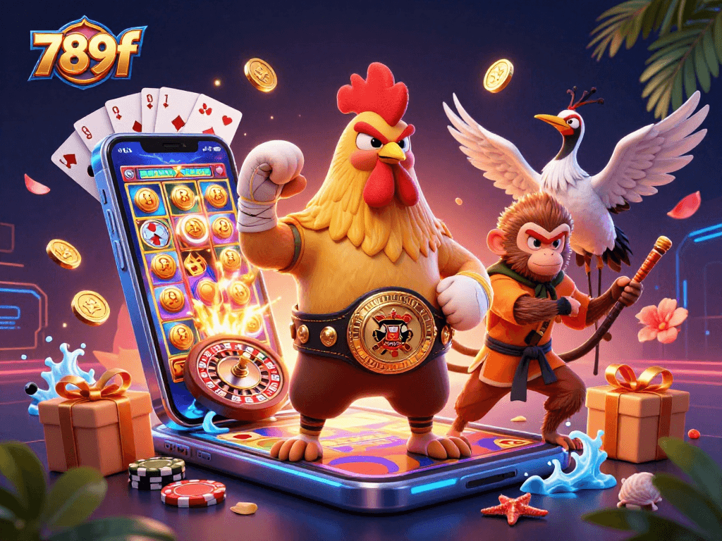 Engage in exciting gameplay and casino action with 789f featuring animated characters and vibrant game elements.